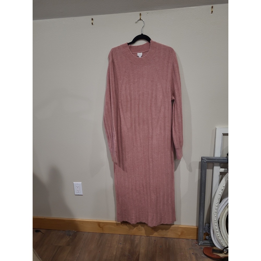 A New Day Women SZ XL Mauve Ribbed Knit Midi Sweater Dress Office Career boho